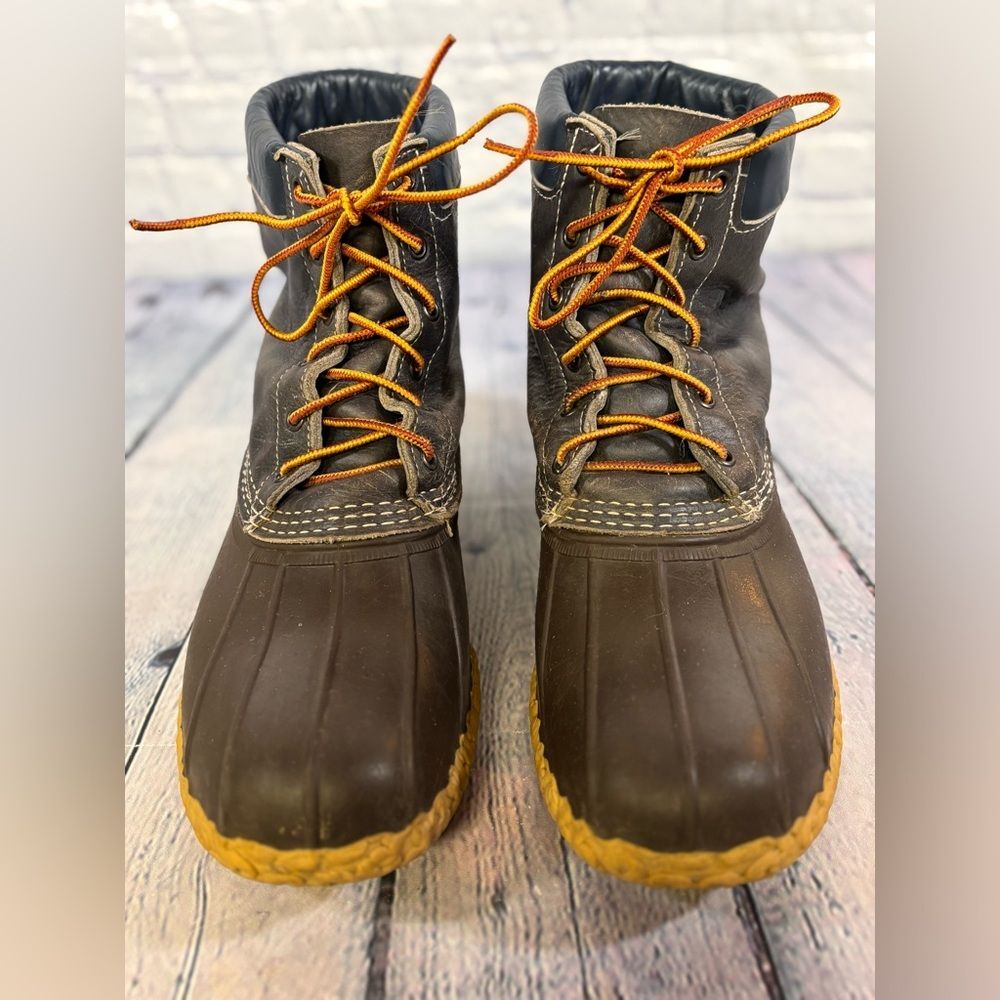 LL Bean Navy Brown Padded Collar Classic Rugged Gorpcore Retro Bean Boots 12